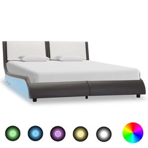 Klassische Bett Klassische Betten mit LED Grau und Weiß Kunstleder 135x190 cm  HOMMIE9293123