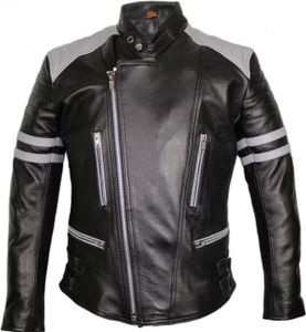 Herren Retro Motorrad Lederjacke in schwarz / grau(L)