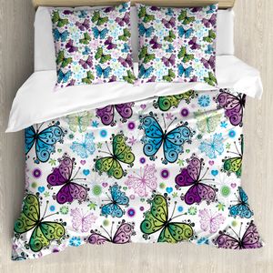 ABAKUHAUS Schmetterling Bettbezug, Wings Hearts and Dots, Milbensicher Allergiker geeignet mit Kissenbezügen, 155 cm x 220 cm - 80 x 80 cm, Mehrfarbig