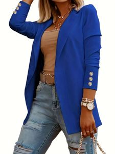 Damen Blazer Outdoor Mantel Cardigan Outwear Revers Hals Strickjacke Business Jacke Blau,Größe S