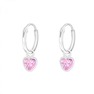 925 Sterling Silber Creolen Ohrringe mit Zirkonia-Herz in verschiedenen Farben Farbe - Pink