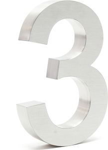 Numer domu Wiltec 3 Numer domu ze stali nierdzewnej w kolorze srebrnym o nowoczesnym designie 3D, wysokość 20 cm, czcionka Arial, odporny na rdzę i warunki atmosferyczne, z materiałem montażowym Numer domu Wiltec 3 Numer domu ze stali nierdzewnej w kolorze srebrnym o nowoczesnym designie 3D, wysokość 20 cm, czcionka Arial, odporny na rdzę i warunki atmosferyczne, z materiałem montażowym