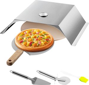 VEVOR Nakładka do pizzy na grill gazowy, 3 szt. Maska do pizzy 48x35x17 cm Grill węglowy Piec do pizzy, 50-300 ℃ Nakładka do pizzy ze stali nierdzewnej 3 kg Piec do pizzy Ogród zewnętrzny Kamień do pizzy Skórka do pizzy Krajalnica do pizzy, szczotka