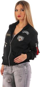 Damen Bomberjacke Jacke mit Patches Übergangsjacke; Schwarz XS/S