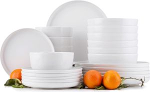 Konsimo VICTO obedový servis misa dezertný tanier polievkový tanier pre 6 osôb (24 tanierov), biela farba, keramika, Loft, 20 cm | 27 cm | 18,5 cm | 14,5 cm