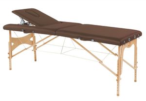 Behandlungsliege, Massageliege, Liege klappbar, mobil, Höhe 57-85 cm, aus Holz, Farbe:62 braun