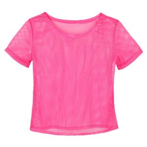 KarneLux Netzshirt Netztop Neon Pink - Festival Netzoberteil - Netzhemd als Verkleidung für 80er 90er Jahre Outfits zu Karneval - Damen Einheitsgröße