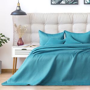 Bettüberwurf Carmen - Premium Tagesdecke mit matter Satin Oberfläche, Farbe:Turquoise, Größe:Bettüberwurf 200x220 cm