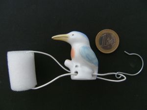 Porzellan Tropfenfänger Eisvogel, handbemalt für Kaffee- o. Teekannen, Figur Tier Vogel