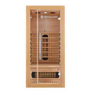 Artsauna Infrarotkabine Kiruna90 mit 4 Vollspektrum- & 3 Flächenstrahler, 1 Person, 90 x 90 x 190 cm, LED Farblicht & Glastür, Infrarotsauna Sauna