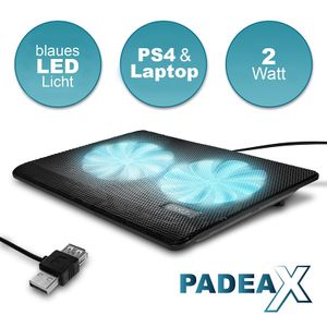 Eaxus® Padeax - Premium Kühler Geeignet für PlayStation 5/4 & Laptop/Notebook - ❄️ LED Lüfter Ständer Kompatibel mit PC, PS4, PS4 Pro, PS5 & Co.