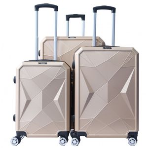 Reisekoffer ABS-03 Koffer 3-teilig Hartschale Trolley Set Kofferset Handgepäck Gepäck Reisetasche Champagne Gold