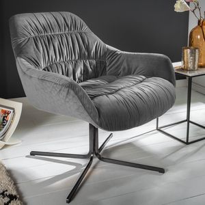 Retro Relax-Sessel BIG DUTCH grau Samt mit Armlehnen Relaxsessel Loungesessel Polstersessel Esszimmerstuhl