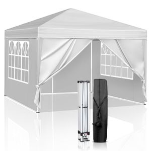FCH Faltpavillon 3 x 3m Pop Up Pavillon Faltbar Wasserdicht Gartenzelt, UV-Schutz 50+ Pavillons & Partyzelte Festzelt mit 4 Seiten, Weiß