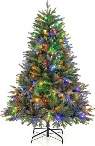 Sztuczna choinka COSTWAY 150 cm z lampkami, podświetlana choinka z diodami LED w wielu kolorach i ciepłej bieli, 11 trybów świecenia, sztuczna choinka, do domu, na imprezę biurową