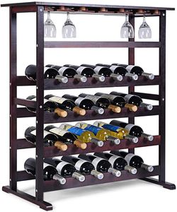 COSTWAY Weinregal Flaschenständer Weinständer für 24 Flaschen mit Weinglashalter 80x41,5x90,5cm Holz