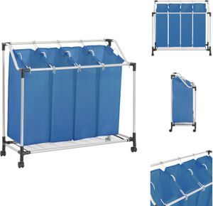 vidaXL Wäschesortierer mit 4 Taschen Blau Stahl -  Wäschekörbe