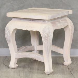 Opium Hocker Tisch Holzhocker Beistelltisch Nachttisch Blumenhocker Eckig Akazien Holz Barock Massiv Weiß Mittel