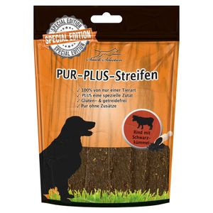 Schecker 5 x 100g Pur Plus Streifen Rind mit Schwarzkümmel - Hundesnacks