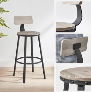 VASAGLE Barhocker, 2er Set, Barstühle, Küchenstühle, mit Rückenlehne
