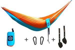 Monkey Swing Hängematte inkl. Aufhängeset I 275 x 140 cm I Reise,Camping,Outdoor, Farbe:Hellblau/Orange