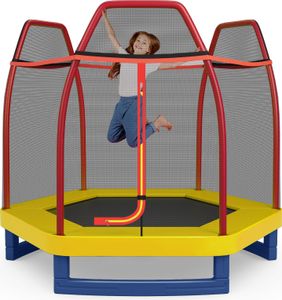 Trampolina ogrodowa COSTWAY Ø223cm z siatką zabezpieczającą, trampolina dla dzieci o udźwigu do 150KG Orange