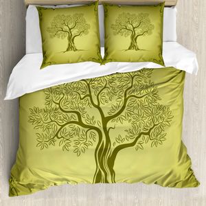 ABAKUHAUS olivgrün Bettbezugs Set Für Doppelbetten, Olivenbaum-Muster, Milbensicher Allergiker geeignet mit Kissenbezügen, Olivengrün