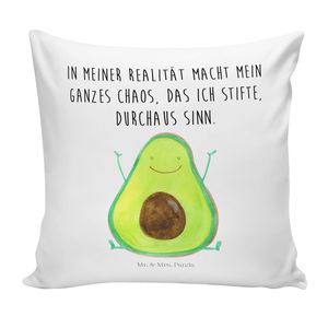 Mr. & Mrs. Panda 40 x 40 Kissen Avocado Glücklich - Weiß - Geschenk, sofakissen, Sofakissen, Chaos, sitzkissen, Dekokissen, Dekokissen Sofa, Vegan, Veggie, Gesund