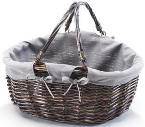 Kobolo Skladací prútený košík Nákupný košík so skladacími rukoväťami a textilnou podšívkou vo farbe Grey Willow
