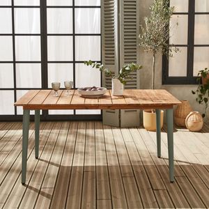 sweeek - Gartentisch aus Holz und Metall 6 Plätze - Salbeigrün