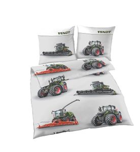 FENDT Biber Bettwäsche von Dobnig| Traktor Bettwäsche aus 100% Baumwolle | Trecker Bettwäsche 135x200 für Jungen | Mähdrescher von FENDT Landmaschinen