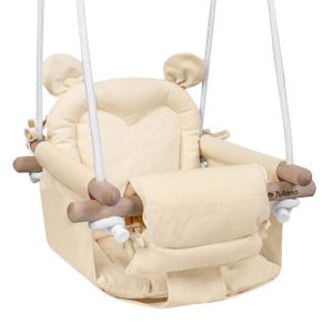 TULANO Hop 30 | Bär Babyschaukel Kinderschaukel | Indoor Outdoor | Sicherheitsgurt | Tragfähigkeit bis 60kg | von 6 bis 36 Monaten | aus Holz | Beige