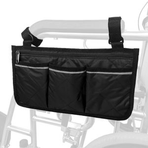 Rollstuhltasche - Armlehnentasche für Rollstuhl, Wasserdichte Tragbare Rollertasche mit Verstellbarer Schnalle und 4 Fächern, Rollstuhlzubehör