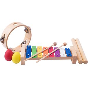 Woody Music Set (Xylophon, Tamburin / Trommel, Triangel, 2 Maracas-Eier)