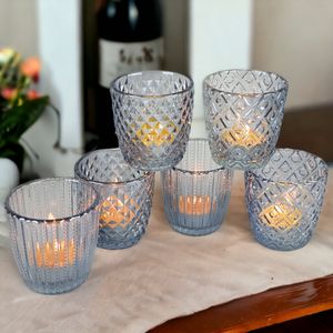 Windlicht 6 Set Glas Teelichthalter Teelichtgläser Windlichter Kerzenhalter Blau