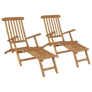 Möbel Cloris - Liegestühle mit Fußteil 2 Stk. Teak Massivholz (3073291)