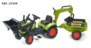 FALK Šliapací traktor 2040N Claas Arion 410 s nakladačom, rýpadlom a vlečkou