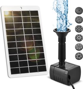 Solární fontánové čerpadlo pro venkovní použití, 4 W, 5 V, sada solárních panelů, průtok 200 l/h, solární vodní čerpadlo pro venkovní použití s 1,5 m kabelem, 9 trysek, 6 režimů pro ptačí lázně/zahradu/dvorek/bazén/aquarium