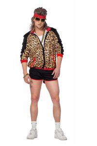 80er Jahre Trainingsanzug Retro Leo Fitness Disco Kostüm Leopard Anzug Herren L