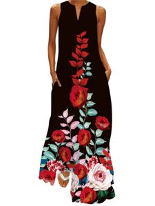 Damen Maxikleid Sommerkleid Ärmelloses Elegant Kleider V-Ausschnitt Lang Kleid mit Taschen Stil j,Größe:5xl