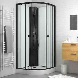 Dusche Komplett Marwell Komplettdusche Prime Style Schwarz/Weiß 85x85x198 -  Fertigdusche im komplett Set mit Acrylwanne und Armatur - 4 mm Einscheibensicherheitsglas