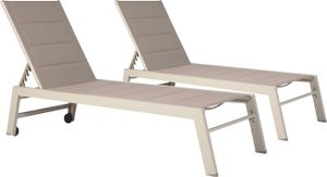 2er Set Sonnenliegen BARBADOS aus taupefarbenem Textilene - Aluminium taupefarben