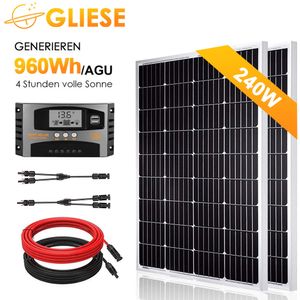 240W Solarmodul Solarpanel Kit 2x120 Watt Photovoltaik Komplettset für Wohnmobil Balkonkraftwerk 0% MwSt