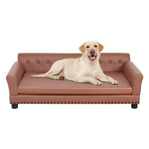 WISFOR Luxus Hundesofa mit Rückenlehne, Hundebett Hundematte Leder, Haustiersofa mit erhöhten Füßen, Katzensofa XL: 120 x 78 x 40 cm