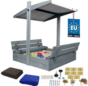 KOTARBAU® Sandkasten mit Abdeckung 100 x 100 cm Großer Grau Holzsandkasten mit Grau Dach Sandkasten mit Deckel Sandkasten mit Dach Gartenspielzeug Kinder imprägniert verschließbar mit Bänken KOTARBAU® Sandkasten mit Abdeckung 100 x 100 cm Großer Grau Holzsandkasten mit Grau Dach Sandkasten mit Deckel Sandkasten mit Dach Gartenspielzeug Kinder imprägniert verschließbar mit Bänken