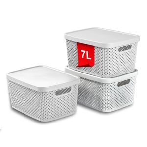 3er Set Aufbewahrungsbox mit Deckel Korb Box Kiste Regalkorb Organizer Ordnungsbox 3er Set 7,0 L Weiß