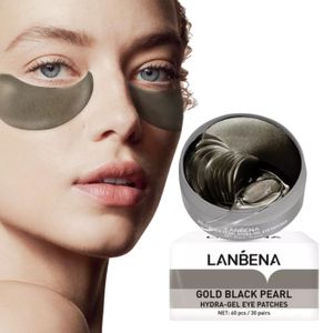 LANBENA Premium Hydrogel Augenpads langanhaltend kühlende Augen Gel Pads, Hyaluron, straffende, Augenpflaster 30 Paar, mit schwarzer Perle