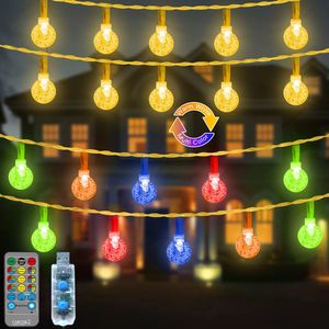 15M 100 LED Kristall Kugel Lichterkette Warmweiß Bunt Farbwechsel USB mit Fernbedienung Wasserdicht für Weihnachten Party Garten Deko