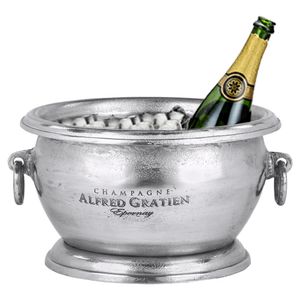 WOMO-DESIGN Champagnerkühler Ø 38x22 cm, Silber, aus Aluminium, Flaschenkühler für Sekt Wein und Champagner, Weinkühler Sektschale Edler Glanz Kühler