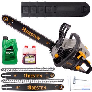BESTEN Benzinsäge, Benzin Kettensäge, 58CC Holzkettensäge, 2x Kette, 2x Führungsschiene + Öl